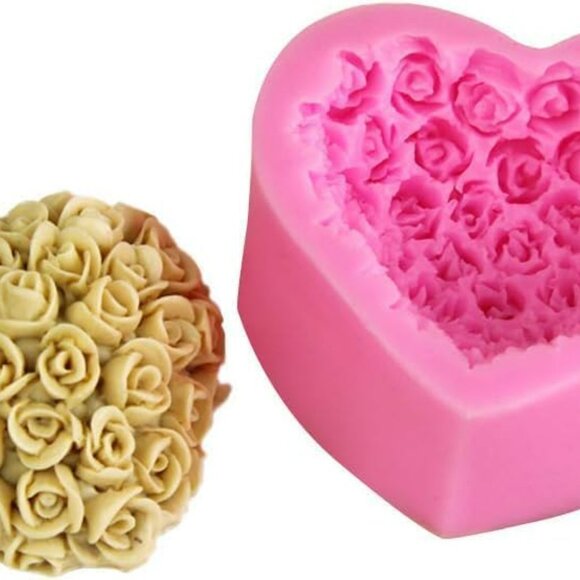 Silicone 3D Rose Flower Mold Love Heart Shape Fondant Soap Cake Mould for Chocol - Picture 4 of 6